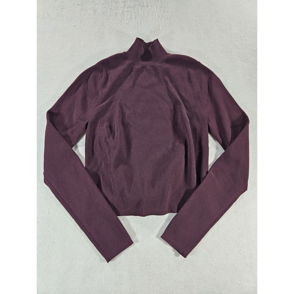 Lululemon Ribbed-Knit Twist-Back Mockneck Sweater Garnet Crop Size L Open Back